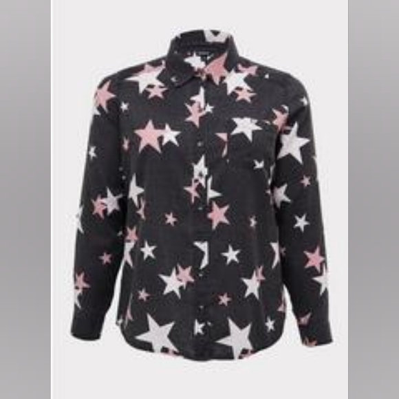 Torrid Taylor relaxed fit rayon twill button up shirt star design long sleeve 5X - Picture 2 of 15